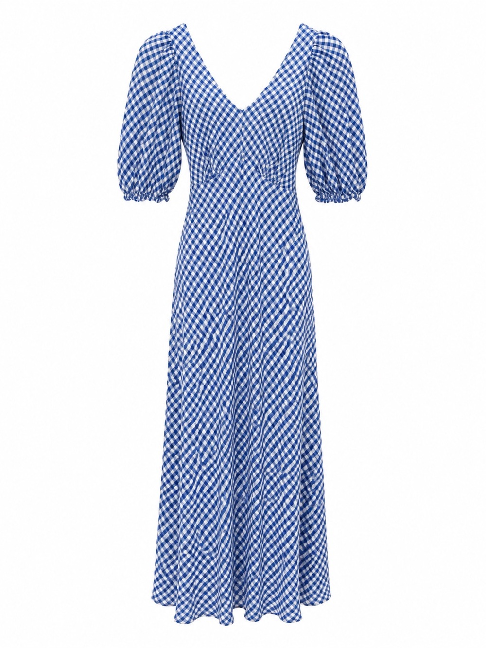Keep In Touch Anthropologie Blue Gingham Puff Sleeve Maxi Dress Cottagecore